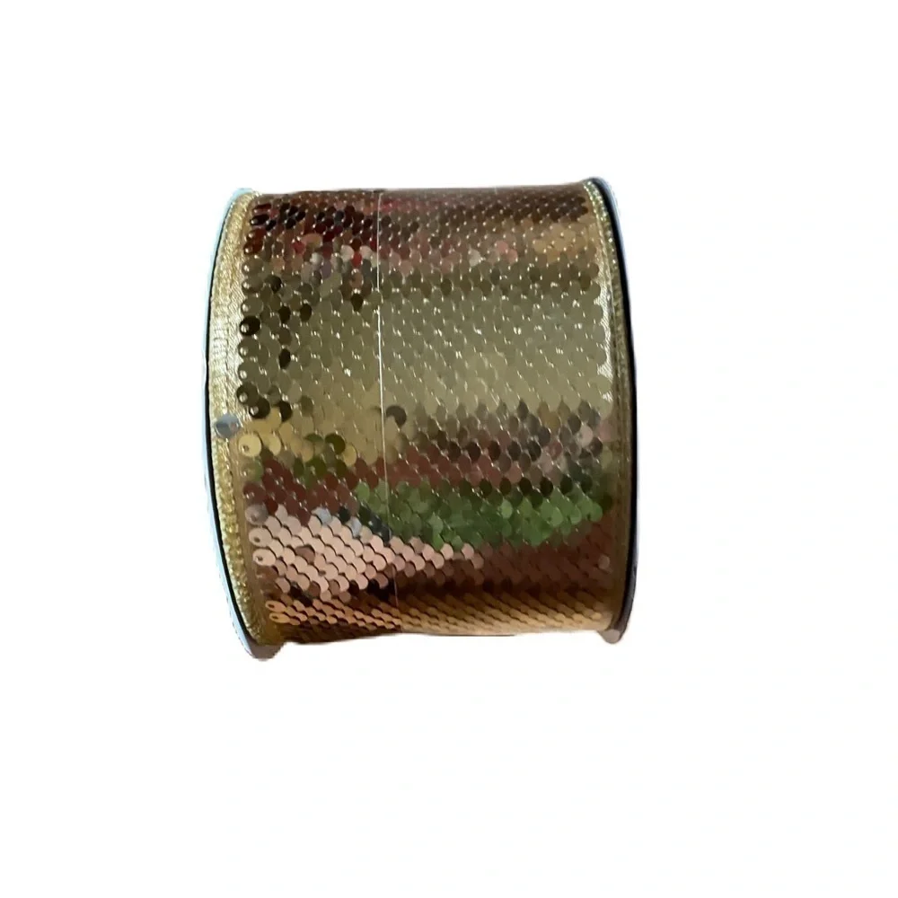 Gold Sequin Ribbon NEW 3.5” x 6ft Wired Ribbon Christmas Craft